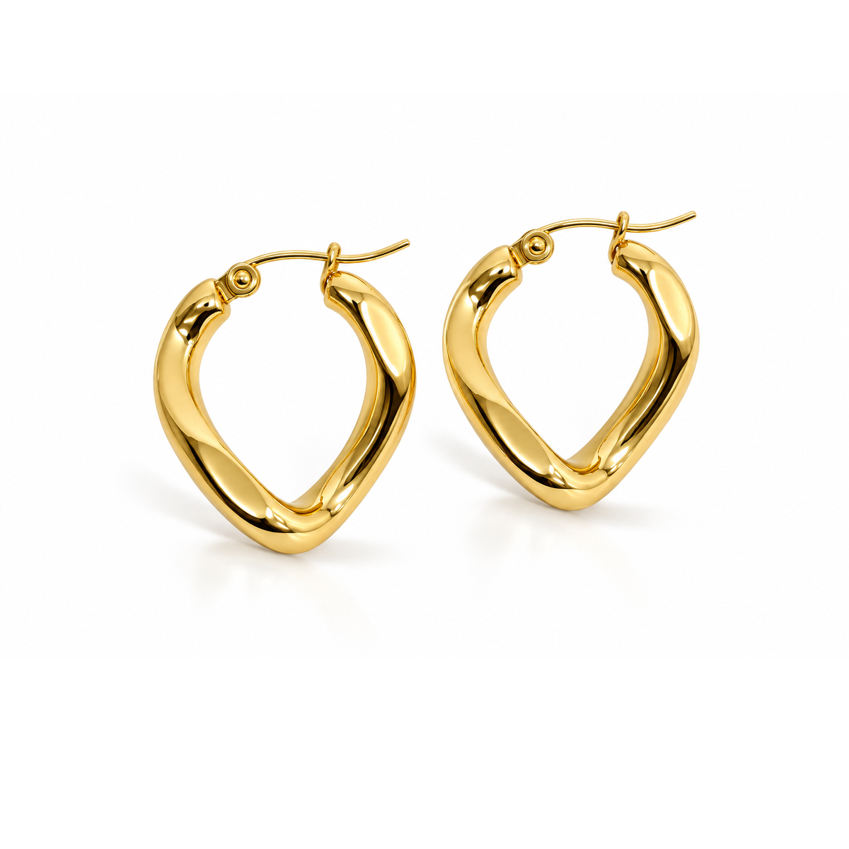 High Polish Gold Tone Twisted Heart Geometric Stainless Steel Earrings for Women, Hypoallergenic