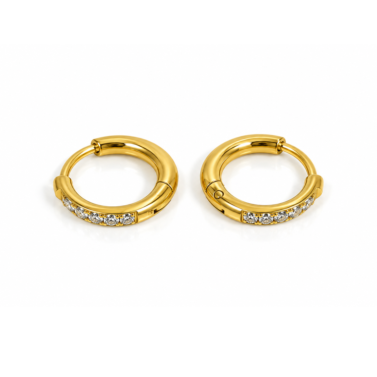 Minimalist Silver Double Hoop Ear Buckles with Inlaid Diamonds for Women