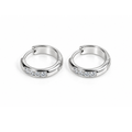 Silver Tone Polished Hoop Earrings Inlaid with CZ, Stainless Steel Jewelry