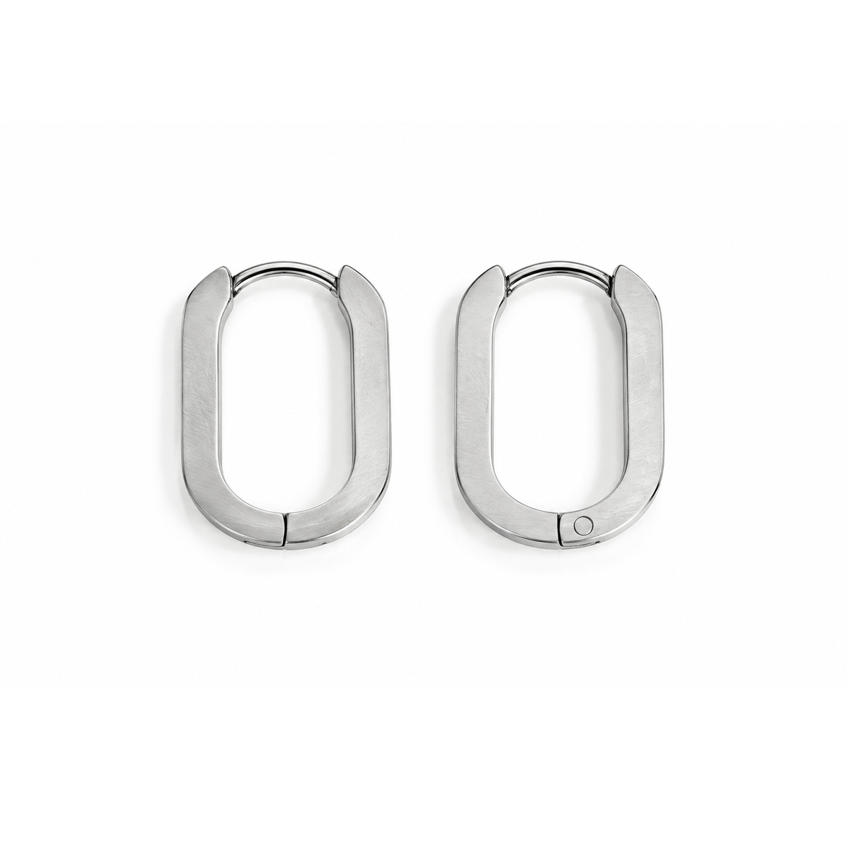 Silver Matte Metal Oval Earrings for Women