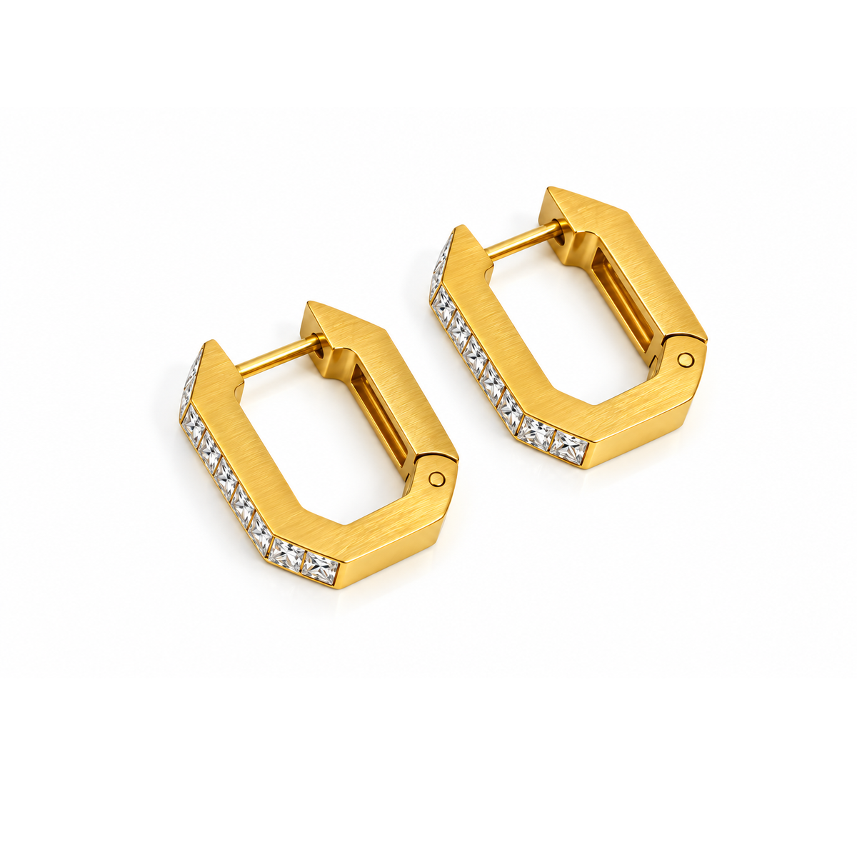 Gold Tone Geometric Earrings Set with CZ Stones, Stainless Steel Fashion Jewelry