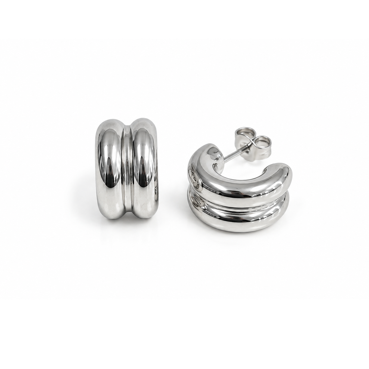 Minimalist Silver Double Layer Stud Earrings for Women