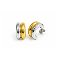 Two-Tone Finish Polished Hoop Studs, Stainless Steel Trendy Jewelry