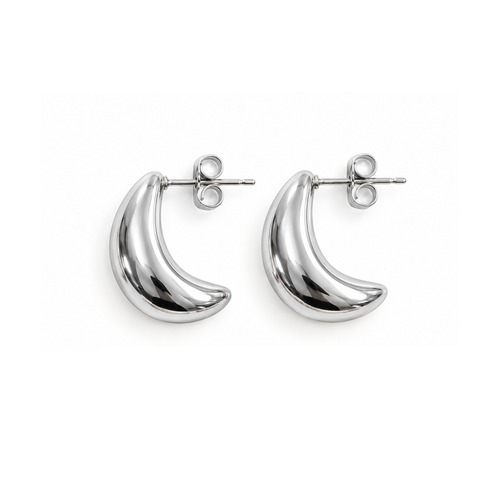Crescent Moon Shape Stud Earrings, Minimalist Stainless Steel Jewelry