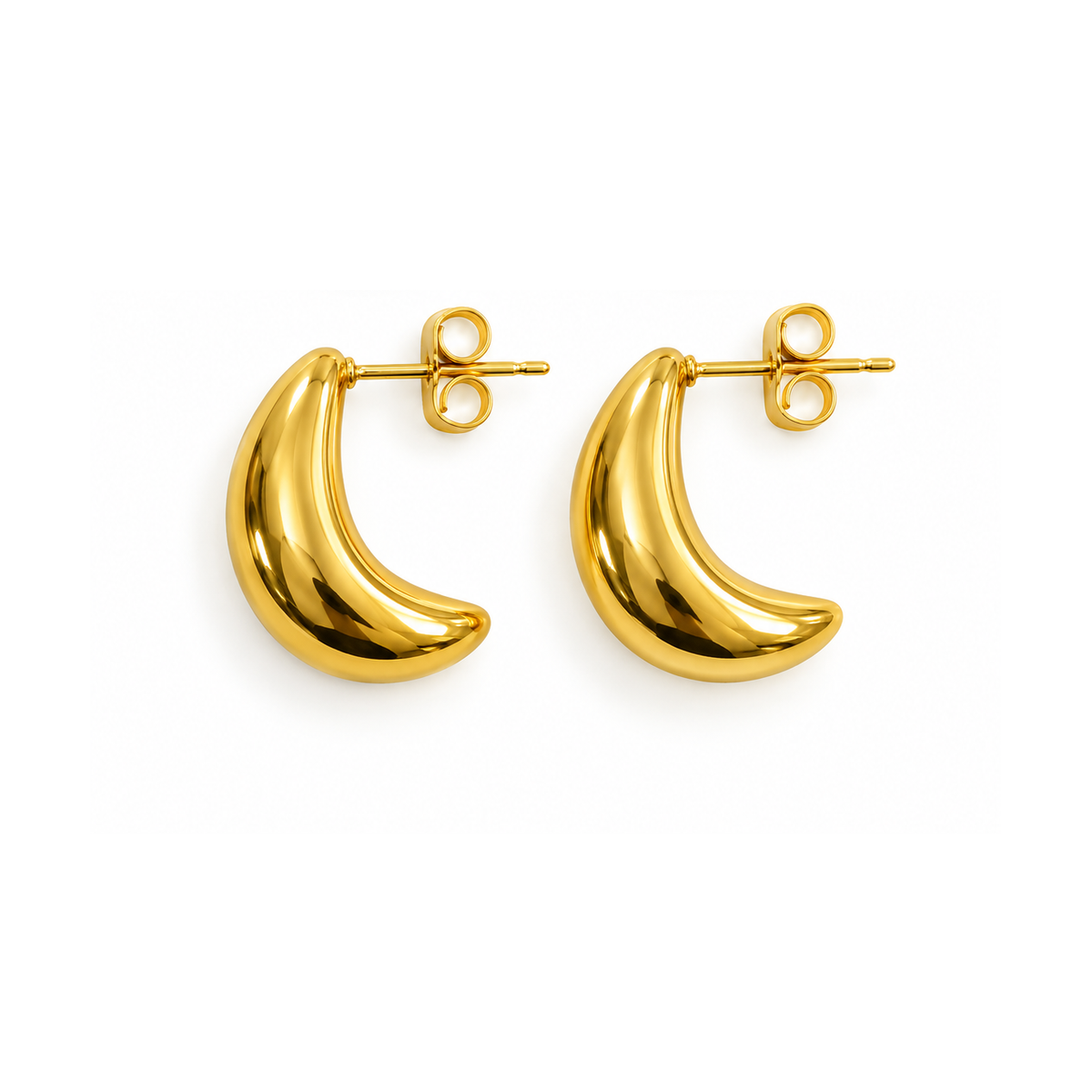 Crescent Moon Shape Stud Earrings, Minimalist Stainless Steel Jewelry