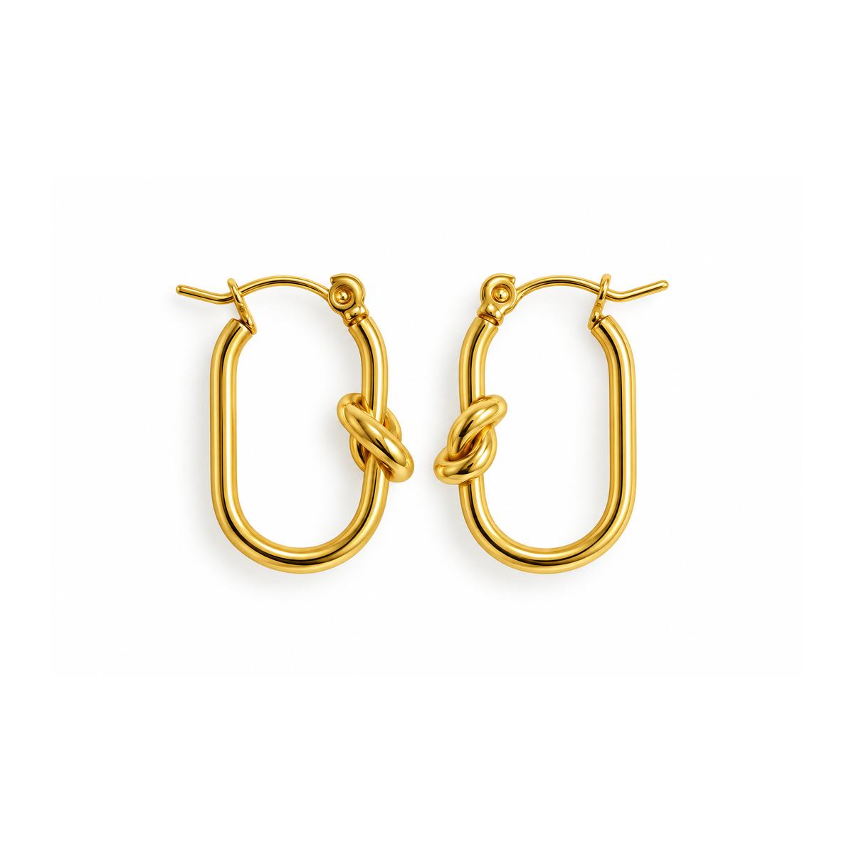 Gold Tone Oval Earrings with Knot Detail, Stainless Steel Trendy Jewelry