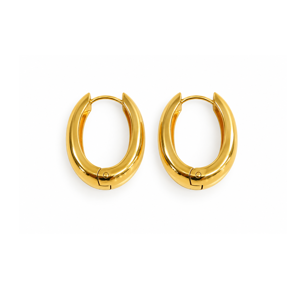 Gold Tone Oval Hoop Earrings, Polished Stainless Steel Minimalist Jewelry