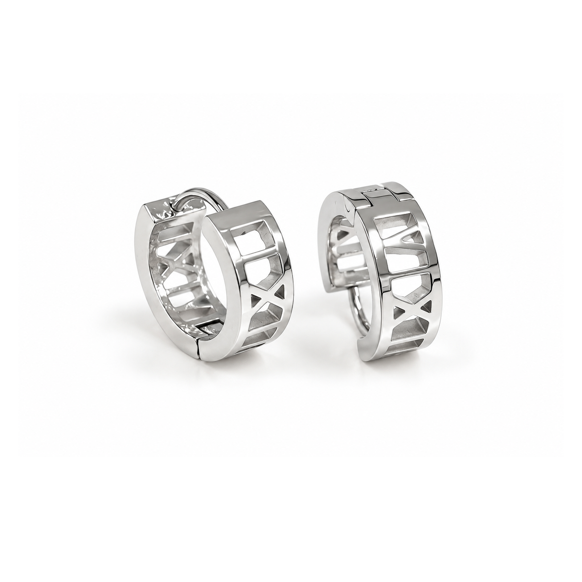 Geometric Cutout Silver Hoop Earrings for Women