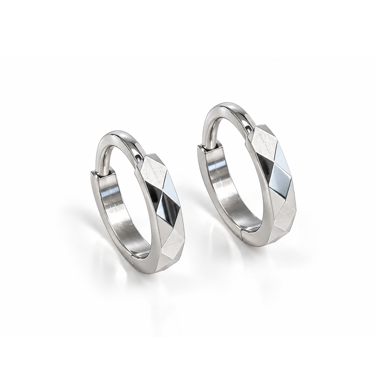 Diamond Cut Stainless Steel Clicker Hoop Earrings for Women, Hypoallergenic, Tarnish Resistant